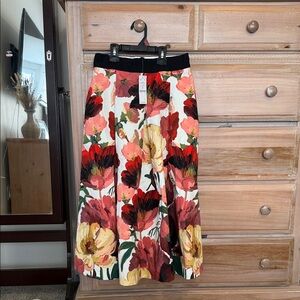 White House Black Market Floral A-Line Midi Skirt in Red, Pink, Yellow & Green